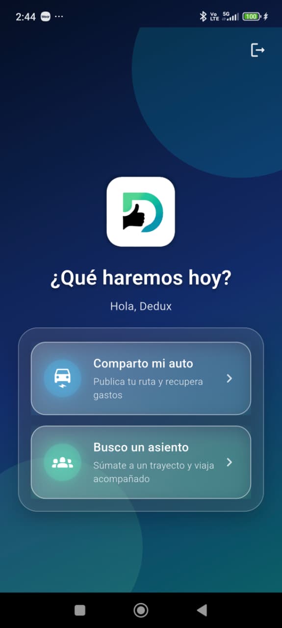 App DEDUX — selección de modo